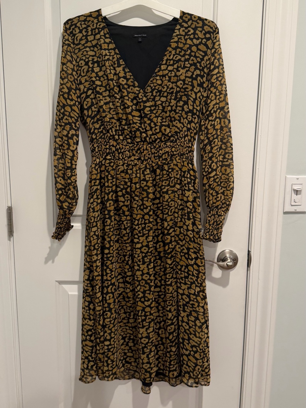Who What Wear Mustard and Black Leopard Print Midi Dress